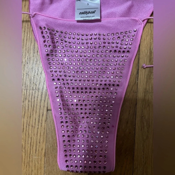 EDIKTED Shimmer Rhinestone Side Tie Bikini Bottoms - Picture 6 of 9